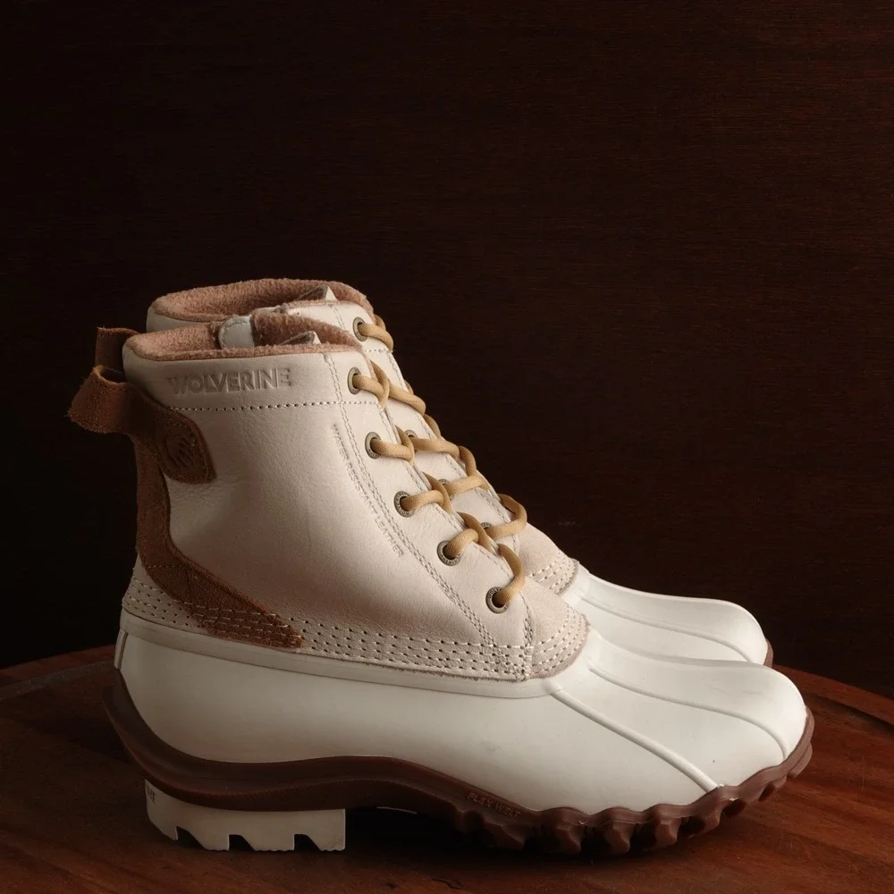 Wolverine Boots WMS SZ 9M Ivory Torrent Duck Water Resistant Leather Rain Chore